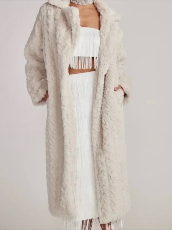 12th Tribe Jackets & Blazers - 12th Tribe Plush Faux Fur Long Coat in Light Cream